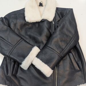 Joie Black Leather Jacket with Cream Shearling